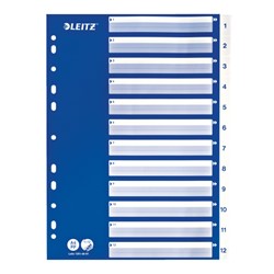 Leitz Register Zahlen, Plastik, Weiß, 12 Blatt