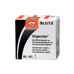 Leitz Orgacolor® Ziffernsignale auf Rolle, Aufdruck "4", Orange