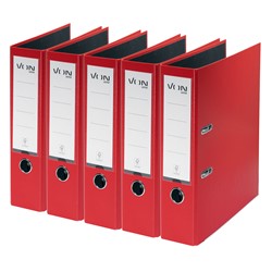 VON Leitz Ordner A4, Rückenbreite 80 mm, Karton mit PP/Papier, Rot, 5er-Pack