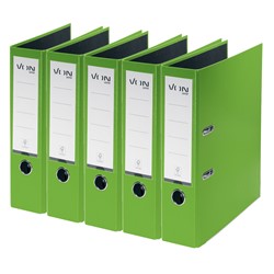 VON Leitz Ordner A4, Rückenbreite 80 mm, Karton mit PP/Papier, Grün, 5er-Pack