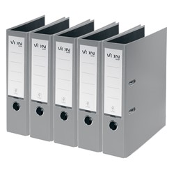 VON Leitz Ordner A4, Rückenbreite 80 mm, Karton mit PP/Papier, Grau, 5er-Pack