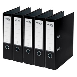 VON Leitz Ordner A4, Rückenbreite 80 mm, Karton mit PP/Papier, Schwarz, 5er-Pack