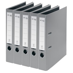 VON Leitz Ordner A4, Rückenbreite 50 mm, Karton mit PP/Papier, Grau, 5er-Pack
