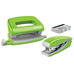 Leitz New NeXXt WOW Set Mini-Metallheftgerät und -locher, Apfelgrün