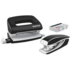 Leitz New NeXXt WOW Set Mini-Metallheftgerät und -locher, Schwarz