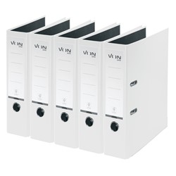 VON Leitz Ordner A4, Rückenbreite 80 mm, Karton mit PP/Papier, Weiß, 5er-Pack