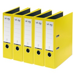 VON Leitz Ordner A4, Rückenbreite 80 mm, Karton mit PP/Papier, Gelb, 5er-Pack