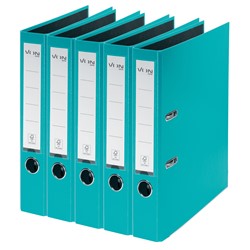 VON Leitz Ordner A4, Rückenbreite 50 mm, Karton mit PP/Papier, Türkis, 5er-Pack