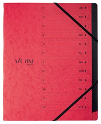 VON Leitz Ordnungsmappe A4 mit 12 Fächern, Karton, rot