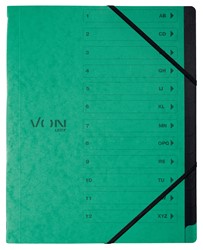 VON Leitz Ordnungsmappe A4 mit 12 Fächern, Karton, grün