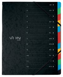 VON Leitz Ordnungsmappe A4 mit 12 Fächern, Karton, schwarz