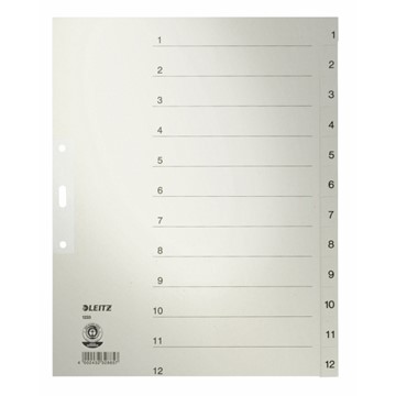 Leitz 12330085 - Register Zahlen, Papier, Grau, 12 Blatt