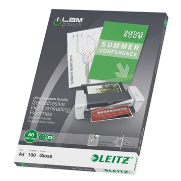 Leitz 33872 - iLAM Heißlaminierfolien Selbstklebend A4, 80 mic, Farblos