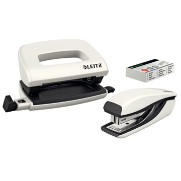 Leitz 55612001 - New NeXXt WOW Set Mini-Metallheftgerät und -locher, Perlweiß