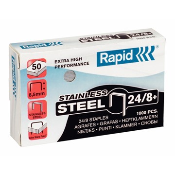 Rapid 24858300 - SuperStrong Heftklammern 24/8+, Schenkellänge 8 mm, 1000 Stück