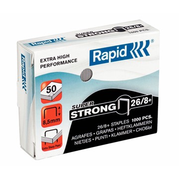 Rapid 24861600 - SuperStrong Heftklammern 26/8+, Schenkellänge 8,5 mm, 1000 Stück