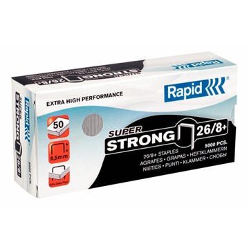 Rapid 24862200 - SuperStrong Heftklammern 26/8+, Schenkellänge 8,5 mm, 5000 Stück