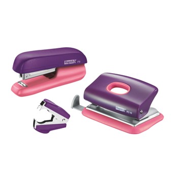 Rapid 5000372 - Mini Heftgerät F5 und Locher Set, Violett/Apricot