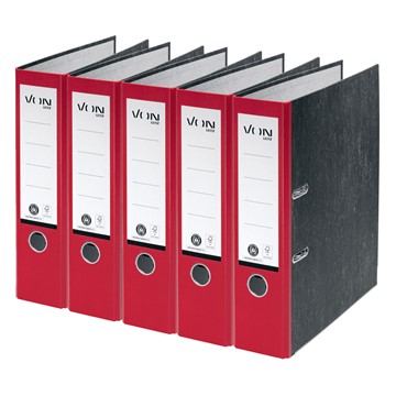 VON 10531025 - Leitz Ordner A4, Marmoriert, Rückenbreite 80 mm, 5er Pack, Rot