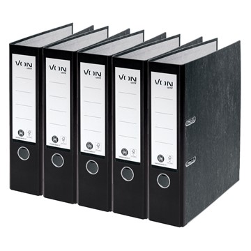 VON 10531095 - Leitz Ordner A4, Marmoriert, Rückenbreite 80 mm, 5er Pack, Schwarz