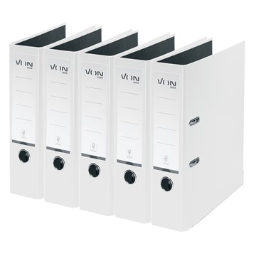 VON 10551001 - Leitz Ordner A4, Rückenbreite 80 mm, Karton mit PP/Papier, Weiß, 5er-Pack