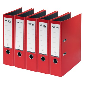 VON 10551025 - Leitz Ordner A4, Rückenbreite 80 mm, Karton mit PP/Papier, Rot, 5er-Pack