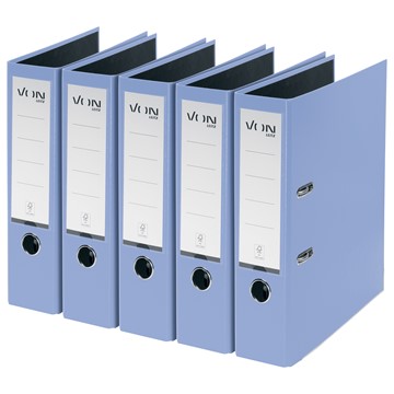 VON 10551030 - Leitz Ordner A4, Rückenbreite 80 mm, Karton mit PP/Papier, Hellblau, 5er-Pack