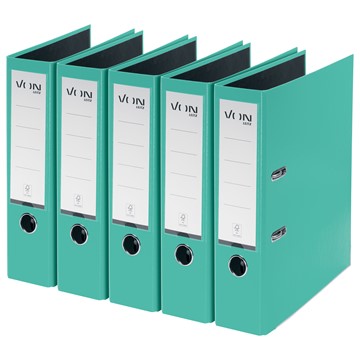 VON 10551051 - Leitz Ordner A4, Rückenbreite 80 mm, Karton mit PP/Papier, Mint, 5er-Pack