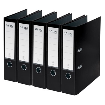 VON 10551095 - Leitz Ordner A4, Rückenbreite 80 mm, Karton mit PP/Papier, Schwarz, 5er-Pack