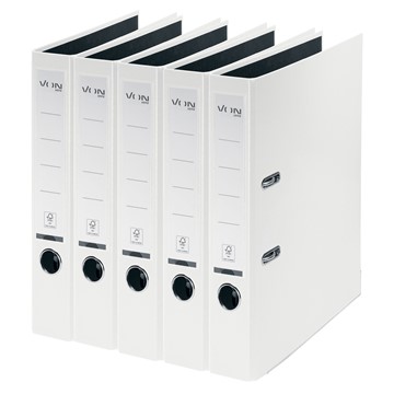 VON 10561001 - Leitz Ordner A4, Rückenbreite 50 mm, Karton mit PP/Papier, Weiß, 5er-Pack
