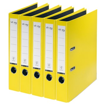 VON 10561015 - Leitz Ordner A4, Rückenbreite 50 mm, Karton mit PP/Papier, Gelb, 5er-Pack
