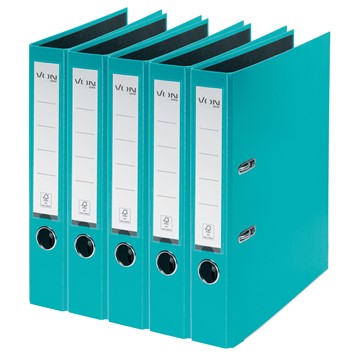 VON 10561052 - Leitz Ordner A4, Rückenbreite 50 mm, Karton mit PP/Papier, Türkis, 5er-Pack