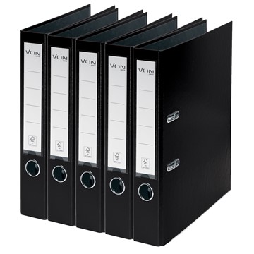 VON 10561095 - Leitz Ordner A4, Rückenbreite 50 mm, Karton mit PP/Papier, Schwarz, 5er-Pack