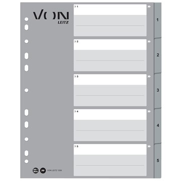 VON 12590085 - Leitz Register Zahlen 1-5, A4 Überbreite, PP
