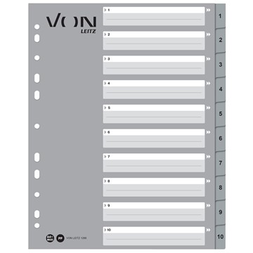 VON 12660085 - Leitz Register Zahlen 1-10, A4 Überbreite, PP