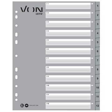 VON 12680085 - Leitz Register Zahlen 1-12, A4 Überbreite, PP
