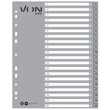 VON 12720085 - Leitz Register Zahlen 1-20, A4 Überbreite, PP