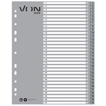 VON 12770085 - Leitz Register Zahlen 1-31, A4 Überbreite, PP