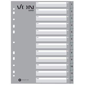 VON 12860085 - Leitz Register Zahlen 1-12, A4, PP