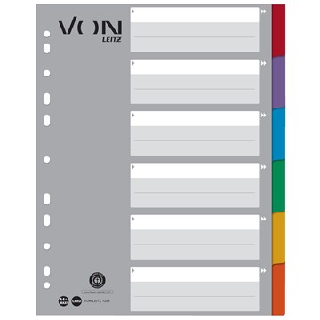 VON 12950000 - Leitz Register Blanko, A4 Überbreite, 6 Taben, 100 % Recyclingkarton