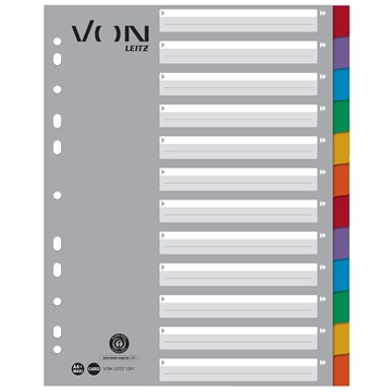 VON 13010000 - Leitz Register Blanko, A4 Überbreite, 12 Taben, 100 % Recyclingkarton