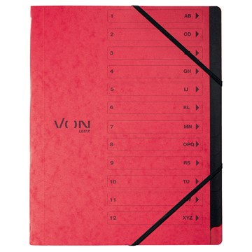 VON 30150025 - Leitz Ordnungsmappe A4 mit 12 Fächern, Karton, rot