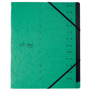 VON 30150055 - Leitz Ordnungsmappe A4 mit 12 Fächern, Karton, grün