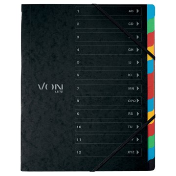 VON 30150095 - Leitz Ordnungsmappe A4 mit 12 Fächern, Karton, schwarz