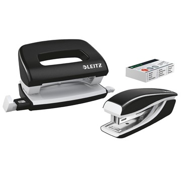 Leitz 55612095 - New NeXXt WOW Set Mini-Metallheftgerät und -locher, Schwarz