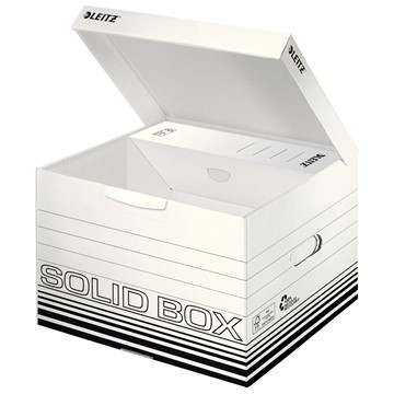 Leitz 61180001 - Solid Box Aufbewahrungs- und Transport-Schachtel mit Klappdeckel, Größe M, Weiß, 10 Stück