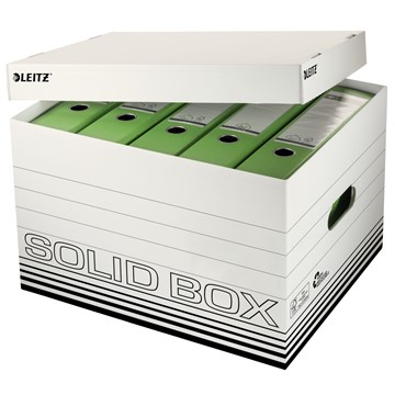 Leitz 61190001 - Solid Box Aufbewahrungs- und Transport-Schachtel mit Deckel, Größe L, Weiß, 10 Stück