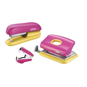 Rapid 5000371 - Mini Heftgerät F5 und Locher Set, Pink/Gelb